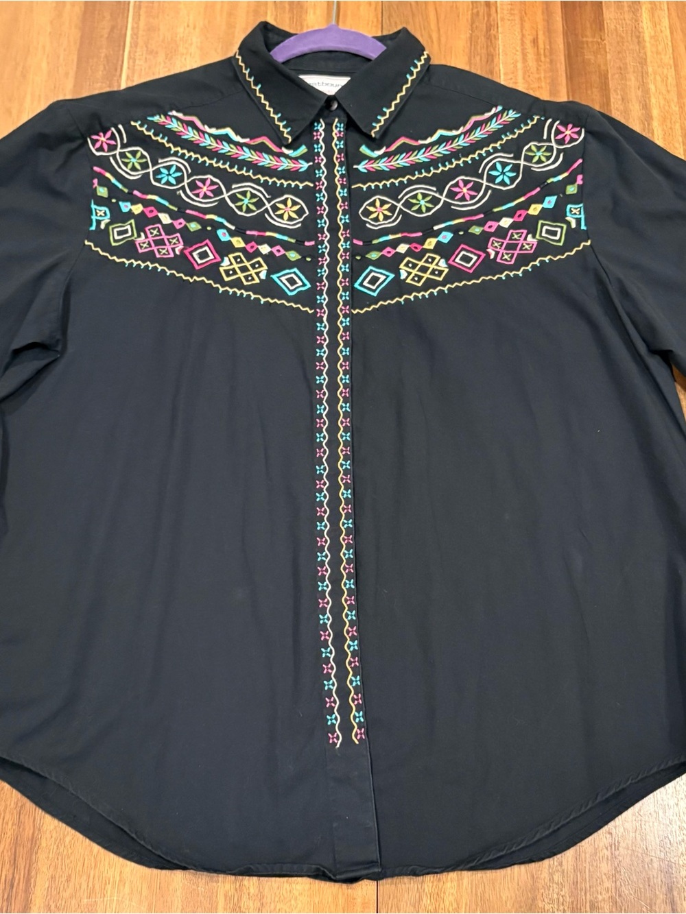 Vintage Westbound Embroidered Western Shirt XL Black Colorful 90s